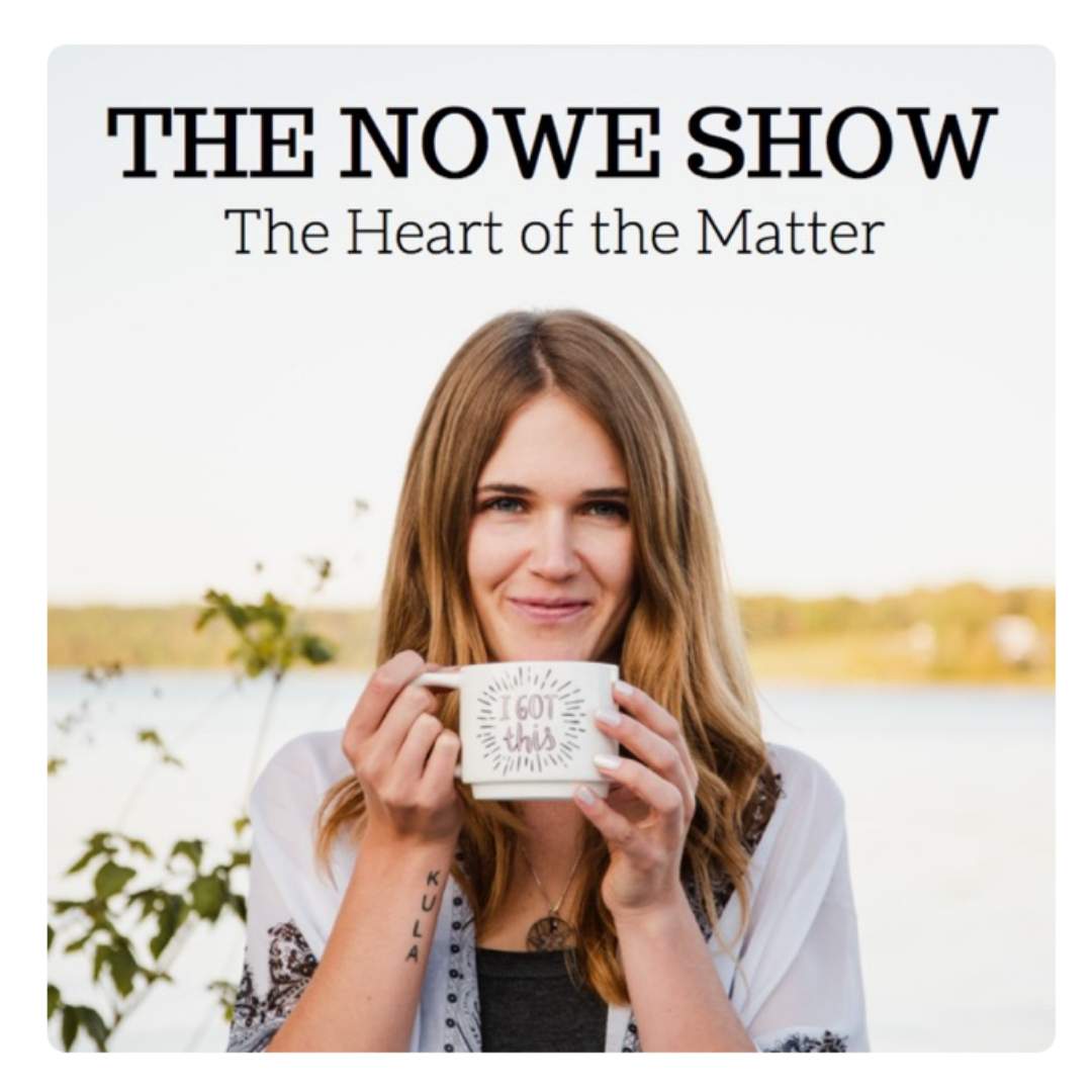 Woman holding coffee mug, the nowe show, heart of matter text